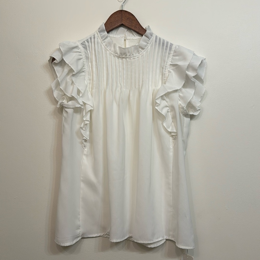 Elegant White Ruffled Women's Top